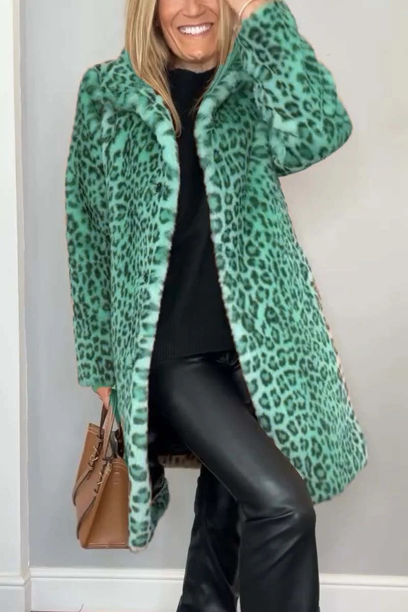 Manteau en peluche léopard Elara de Fiorena Rosa™ – Style mi-long chic pour l'hiver