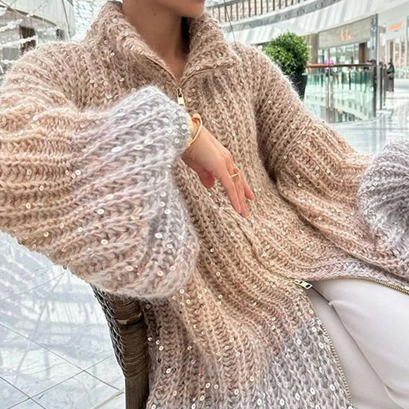 Manteau en tricot élégant Fiorena Rosa™ Calista – Design à paillettes moderne