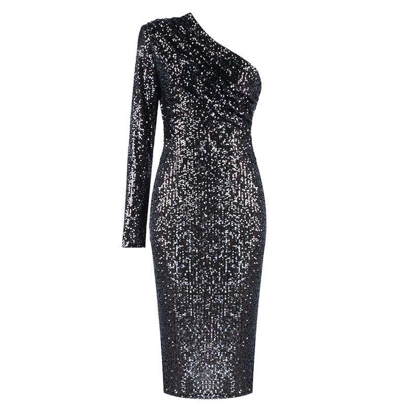 Robe asymétrique Fiorena Rosa™ Evangeline – Robe de soirée chic et glamour à paillettes