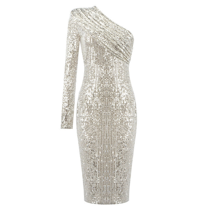 Robe asymétrique Fiorena Rosa™ Evangeline – Robe de soirée chic et glamour à paillettes