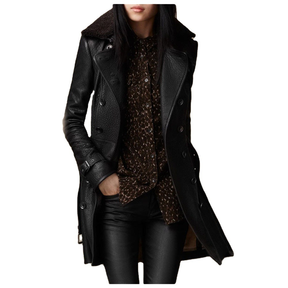 Veste en cuir croisée Fiorena Rosa™ Elowen – Coupe slim élégante