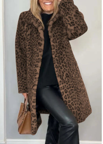 Manteau en peluche léopard Elara de Fiorena Rosa™ – Style mi-long chic pour l'hiver