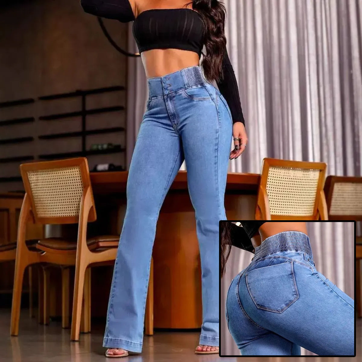 Jean taille haute Fiorena Rosa™ Arlena – Style décontracté chic à boutons sur le devant