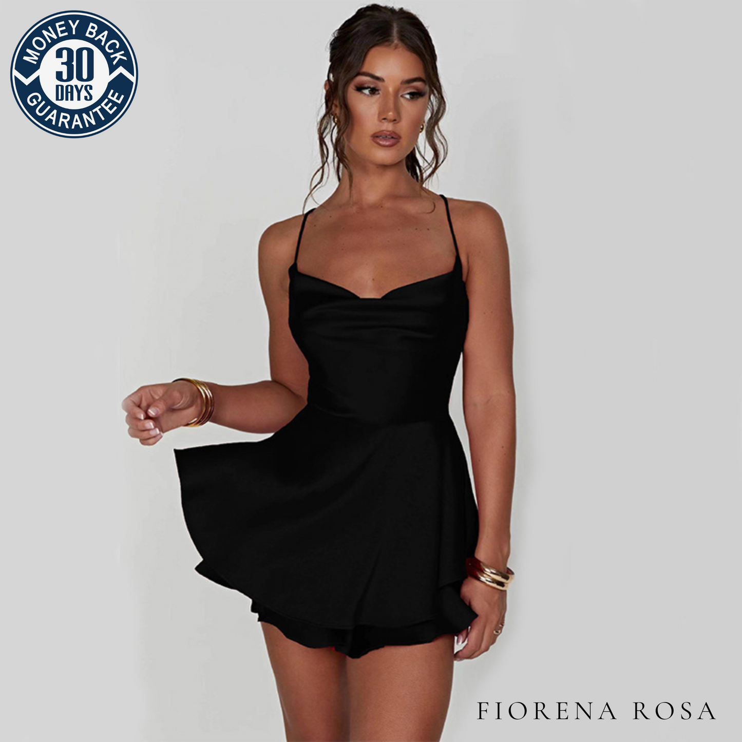 Robe courte à lacets Fiorena Rosa™ Alondra – Allure satinée élégante