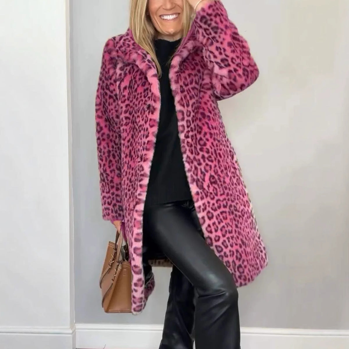 Manteau en peluche léopard Elara de Fiorena Rosa™ – Style mi-long chic pour l'hiver