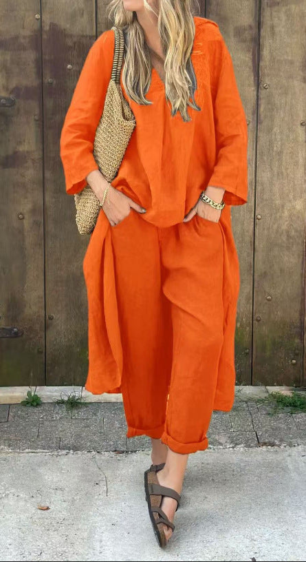Ensemble deux pièces Fiorena Rosa™ Althea – Haut chic à col en V et pantalon large