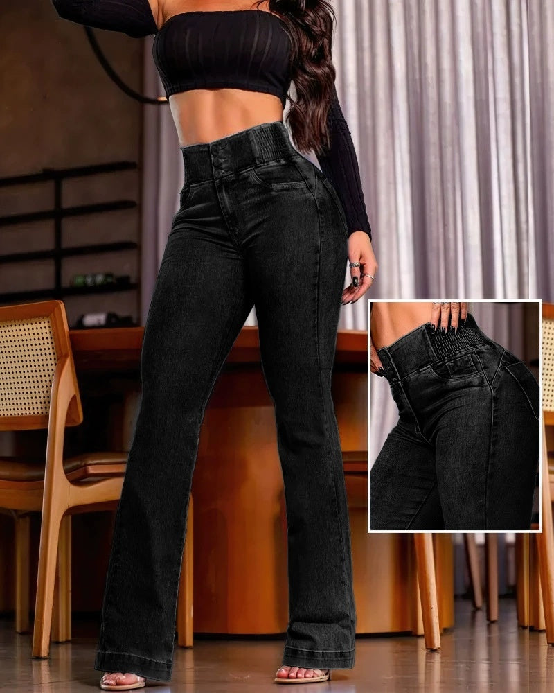 Jean taille haute Fiorena Rosa™ Arlena – Style décontracté chic à boutons sur le devant