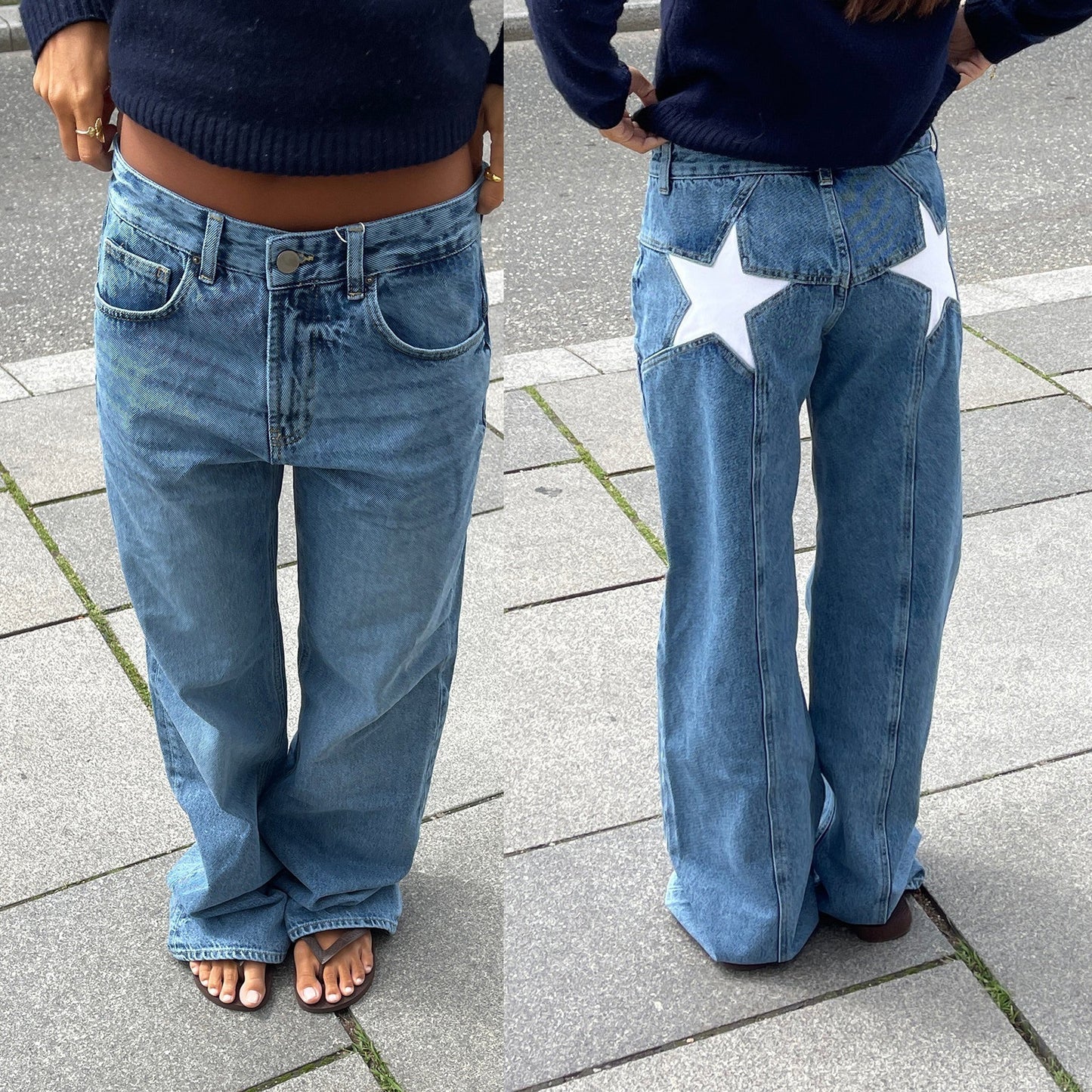 Jean Fiorena Rosa™ Marcelline Star Patch – Style rétro décontracté à blocs de couleurs