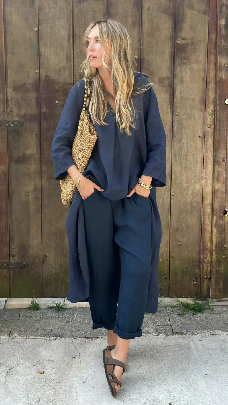 Ensemble deux pièces Fiorena Rosa™ Althea – Haut chic à col en V et pantalon large