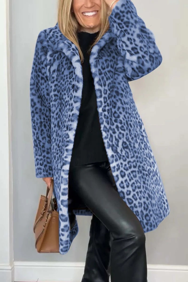 Manteau en peluche léopard Elara de Fiorena Rosa™ – Style mi-long chic pour l'hiver