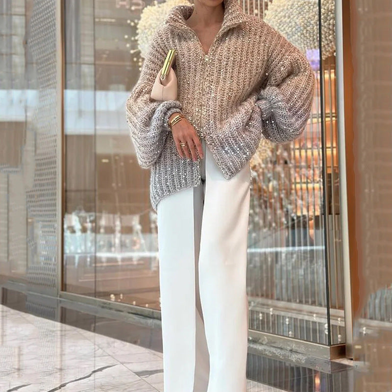 Manteau en tricot élégant Fiorena Rosa™ Calista – Design à paillettes moderne