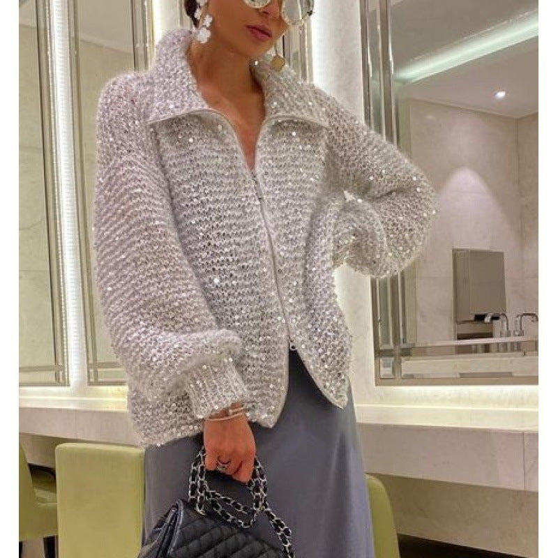 Manteau en tricot élégant Fiorena Rosa™ Calista – Design à paillettes moderne