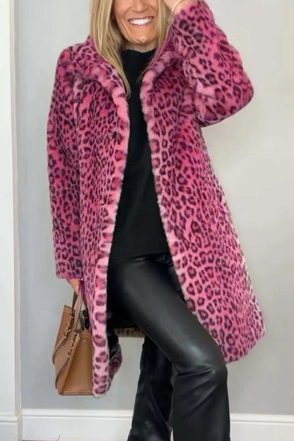 Manteau en peluche léopard Elara de Fiorena Rosa™ – Style mi-long chic pour l'hiver