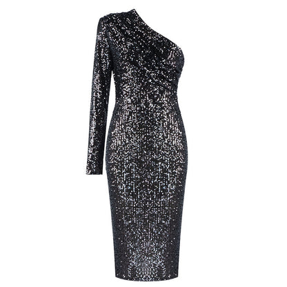 Robe asymétrique Fiorena Rosa™ Evangeline – Robe de soirée chic et glamour à paillettes