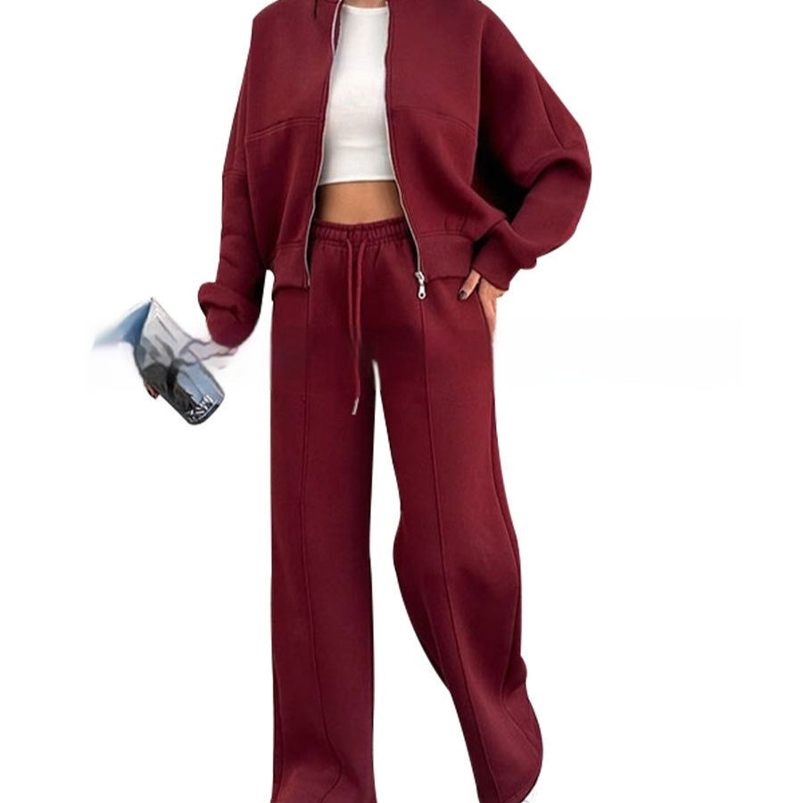 Ensemble actif Valeria de Fiorena Rosa™ – Veste zippée chic et pantalon large