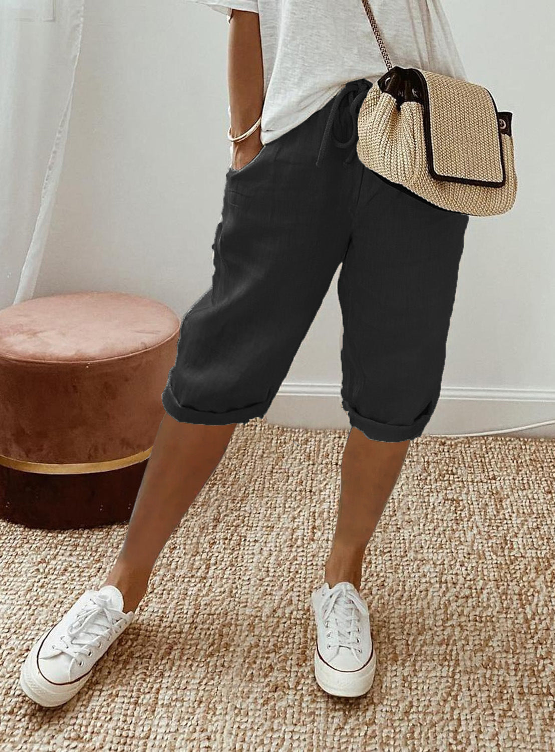 Pantalon en coton et lin Fiorena Rosa™ Selara – Pantalon chic à taille élastique