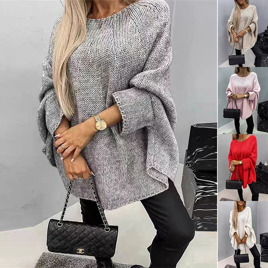 Fiorena Rosa™ Althea Oversized Knit Sweater – Cozy Batwing Pullover