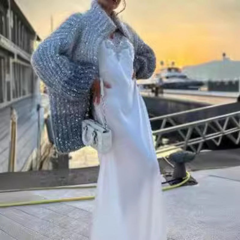 Manteau en tricot élégant Fiorena Rosa™ Calista – Design à paillettes moderne