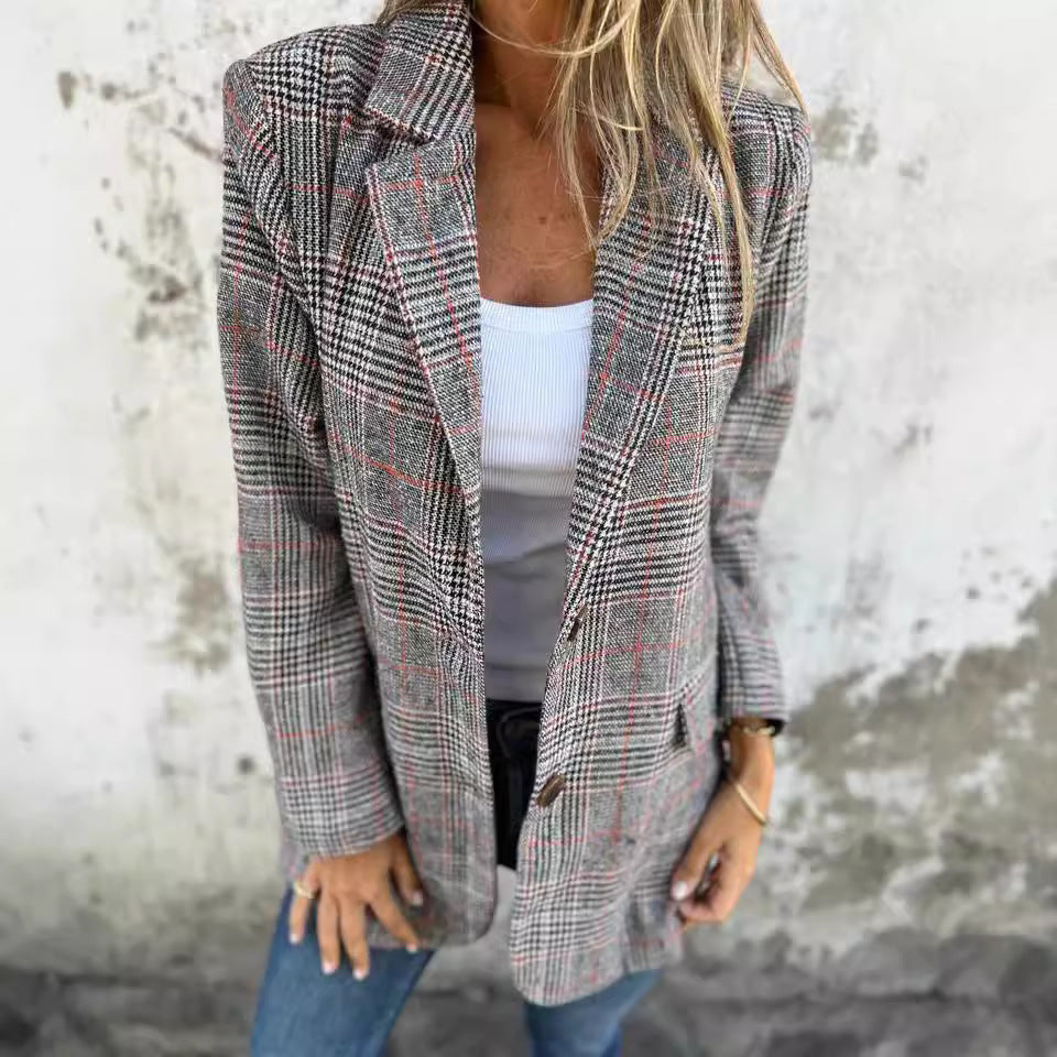 Blazer pied-de-poule Fiorena Rosa™ Elowen – Style rétro chic