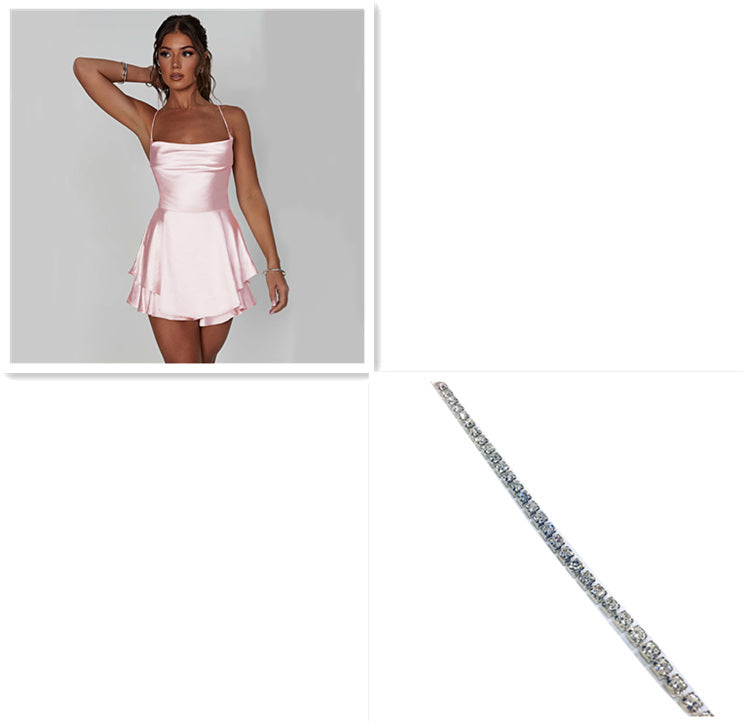 Robe courte à lacets Fiorena Rosa™ Alondra – Allure satinée élégante