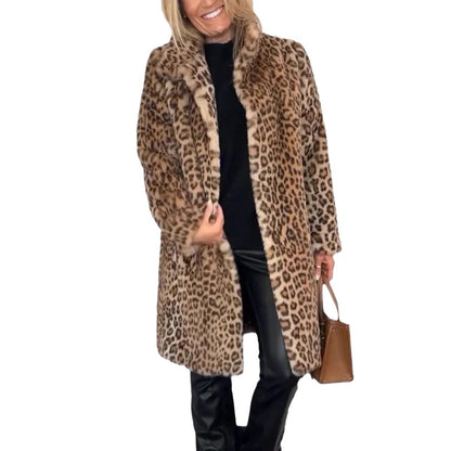 Manteau en peluche léopard Elara de Fiorena Rosa™ – Style mi-long chic pour l'hiver