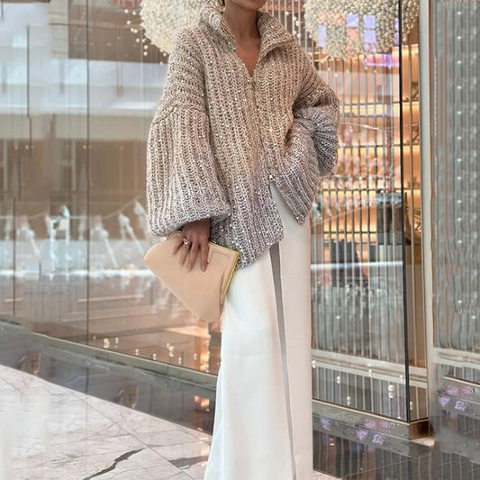 Fiorena Rosa™ Calista Stylish Knit Coat – Modern Sequin Design