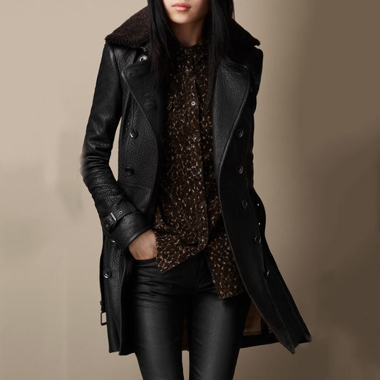 Veste en cuir croisée Fiorena Rosa™ Elowen – Coupe slim élégante