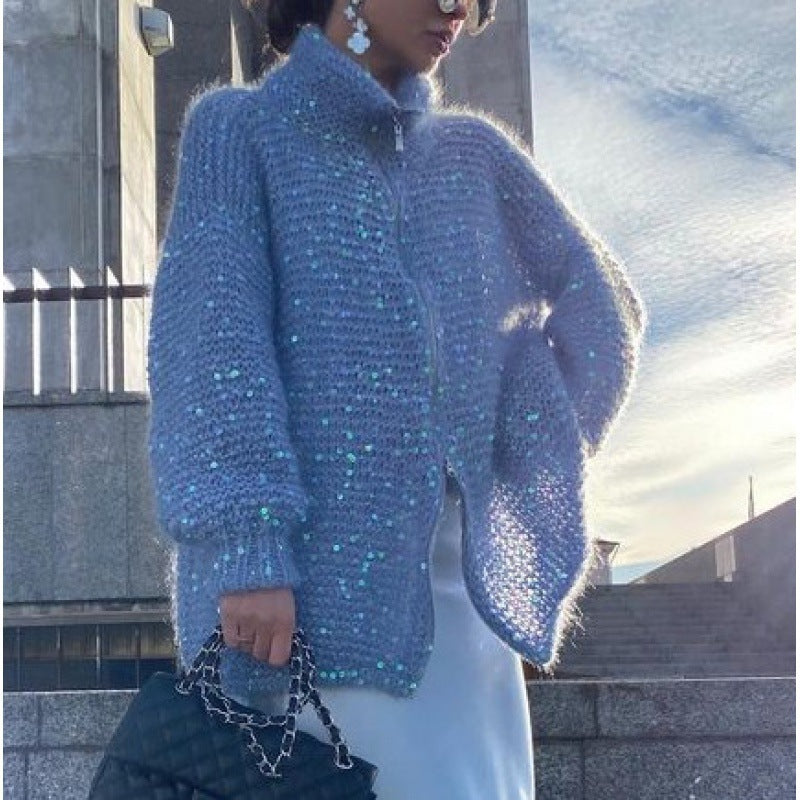 Manteau en tricot élégant Fiorena Rosa™ Calista – Design à paillettes moderne