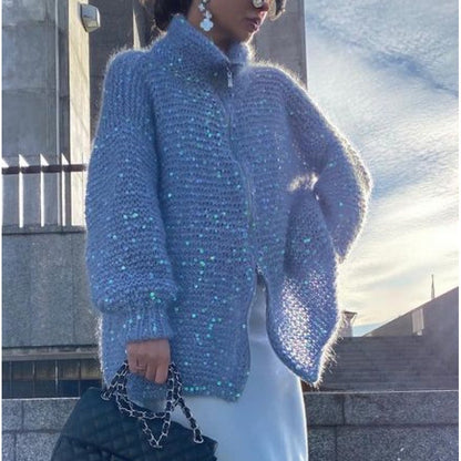 Manteau en tricot élégant Fiorena Rosa™ Calista – Design à paillettes moderne