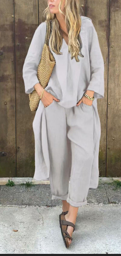 Ensemble deux pièces Fiorena Rosa™ Althea – Haut chic à col en V et pantalon large