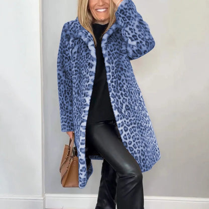 Manteau en peluche léopard Elara de Fiorena Rosa™ – Style mi-long chic pour l'hiver