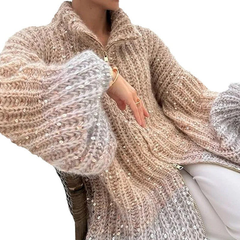 Manteau en tricot élégant Fiorena Rosa™ Calista – Design à paillettes moderne
