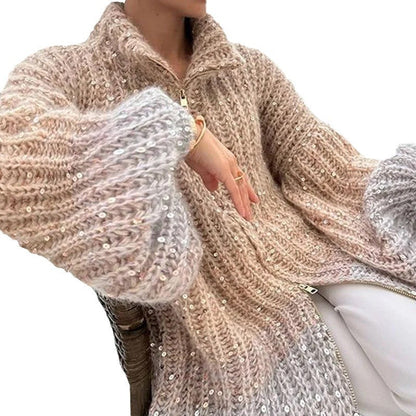 Manteau en tricot élégant Fiorena Rosa™ Calista – Design à paillettes moderne