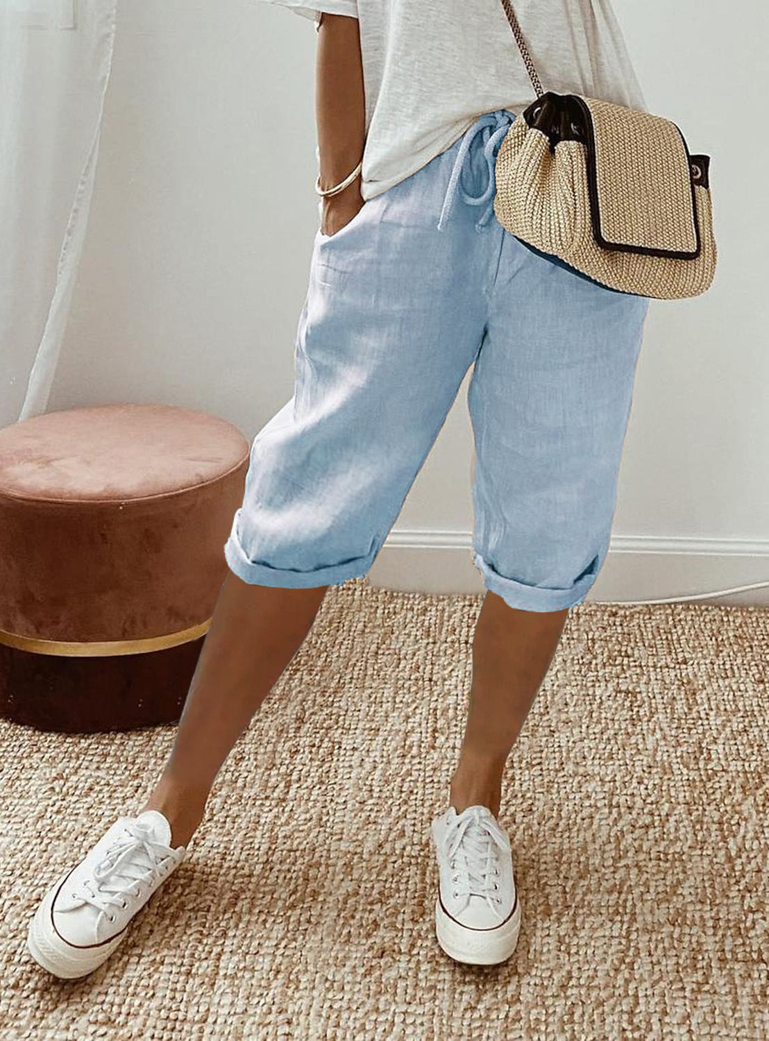 Pantalon en coton et lin Fiorena Rosa™ Selara – Pantalon chic à taille élastique