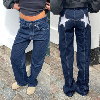 Jean Fiorena Rosa™ Marcelline Star Patch – Style rétro décontracté à blocs de couleurs