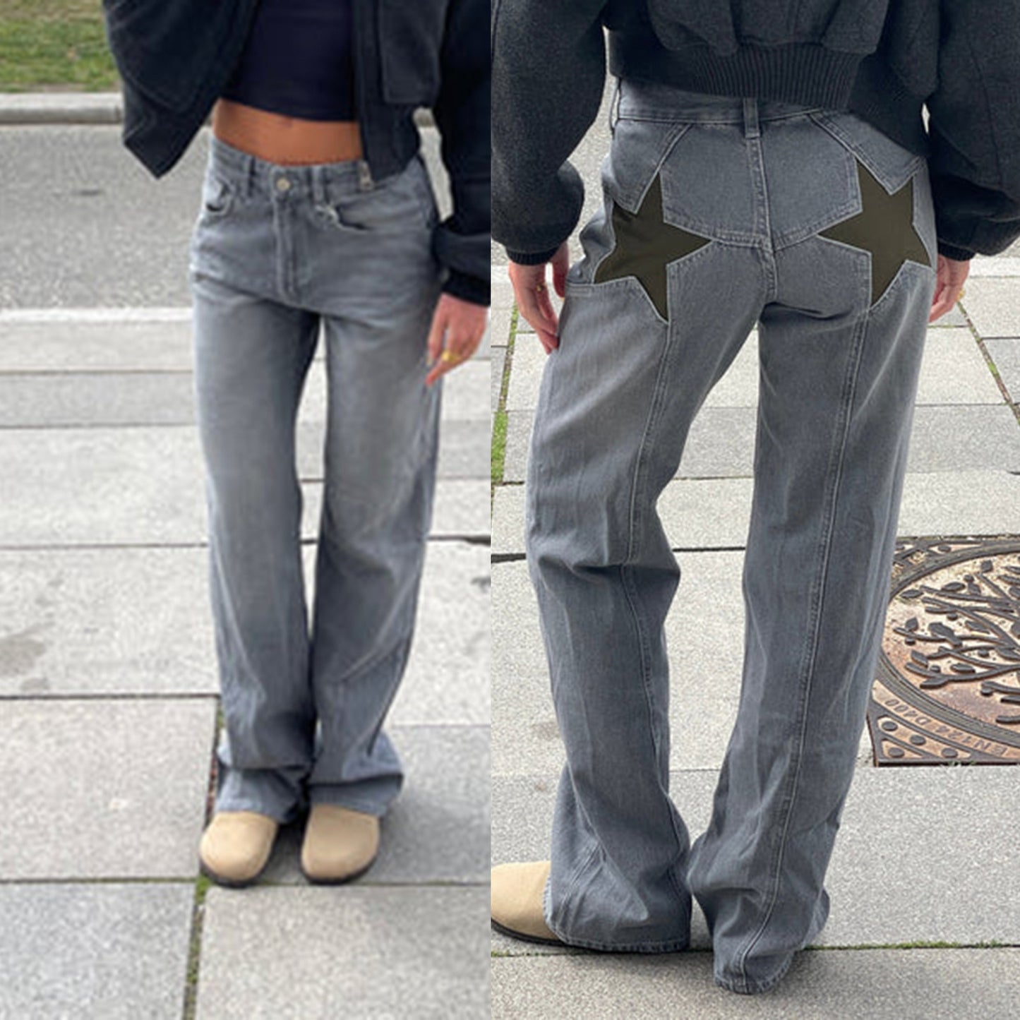 Jean Fiorena Rosa™ Marcelline Star Patch – Style rétro décontracté à blocs de couleurs