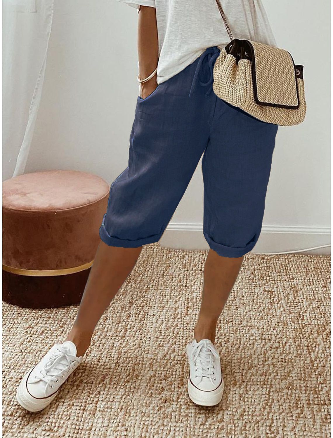 Pantalon en coton et lin Fiorena Rosa™ Selara – Pantalon chic à taille élastique