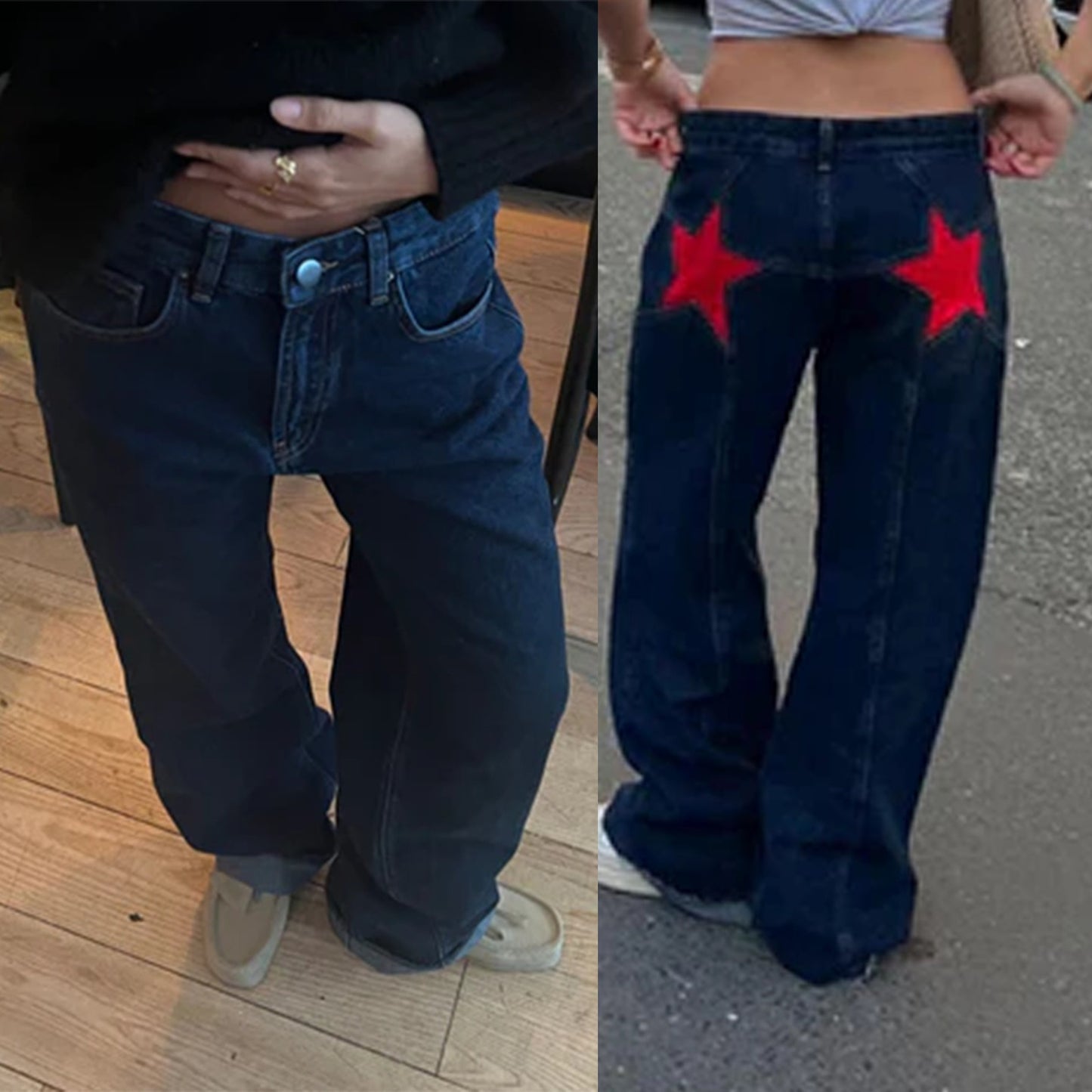Jean Fiorena Rosa™ Marcelline Star Patch – Style rétro décontracté à blocs de couleurs