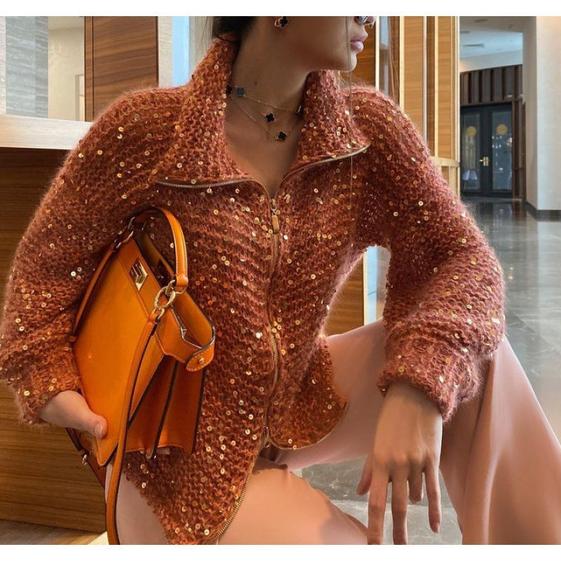 Manteau en tricot élégant Fiorena Rosa™ Calista – Design à paillettes moderne