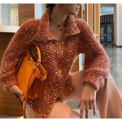 Manteau en tricot élégant Fiorena Rosa™ Calista – Design à paillettes moderne