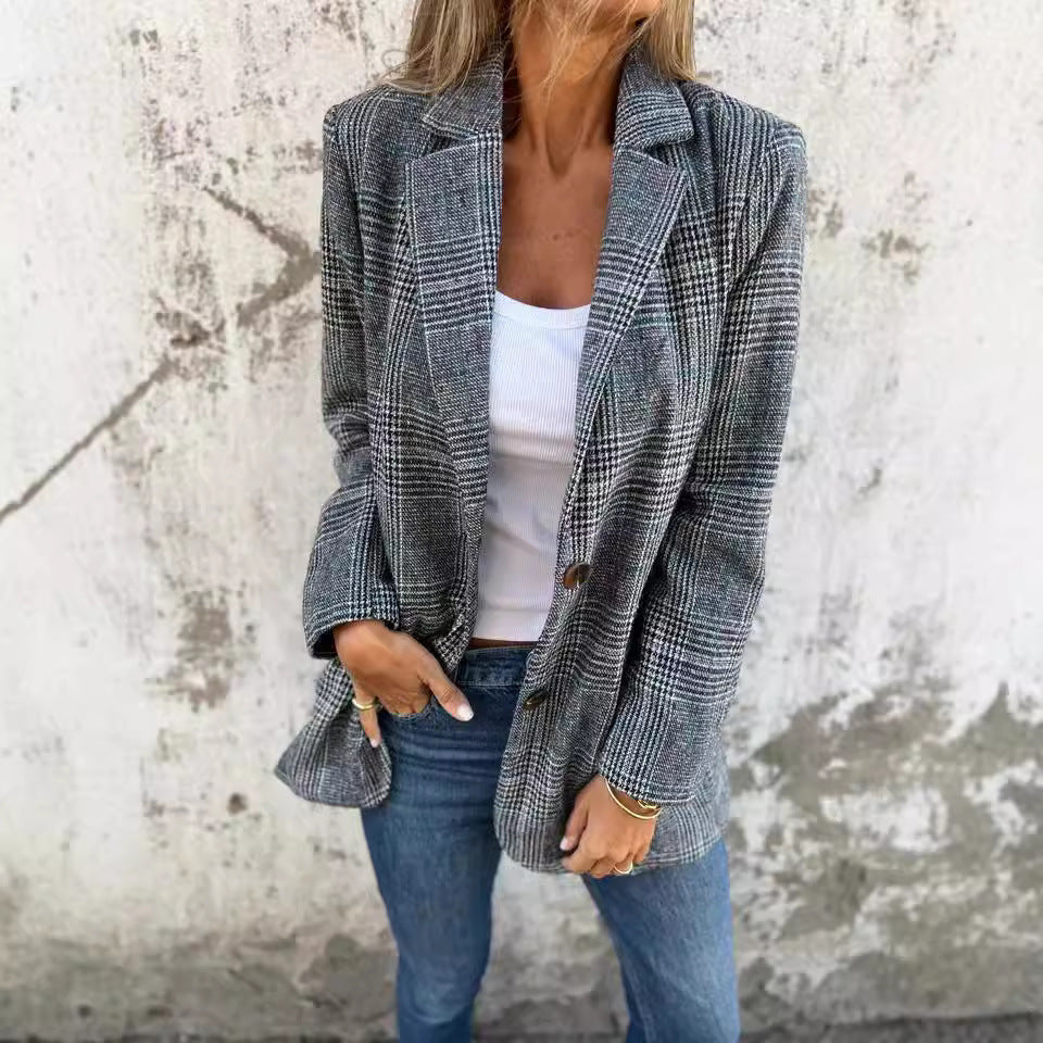 Blazer pied-de-poule Fiorena Rosa™ Elowen – Style rétro chic