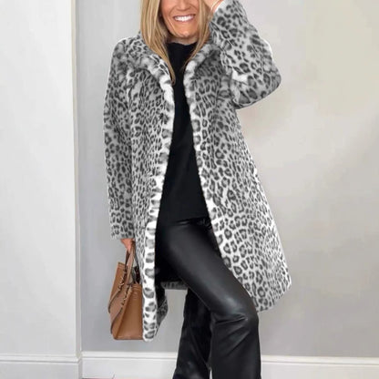 Manteau en peluche léopard Elara de Fiorena Rosa™ – Style mi-long chic pour l'hiver
