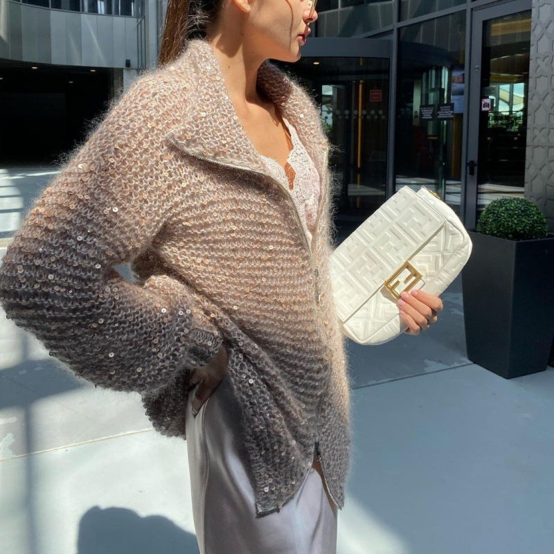 Manteau en tricot élégant Fiorena Rosa™ Calista – Design à paillettes moderne