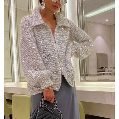 Manteau en tricot élégant Fiorena Rosa™ Calista – Design à paillettes moderne
