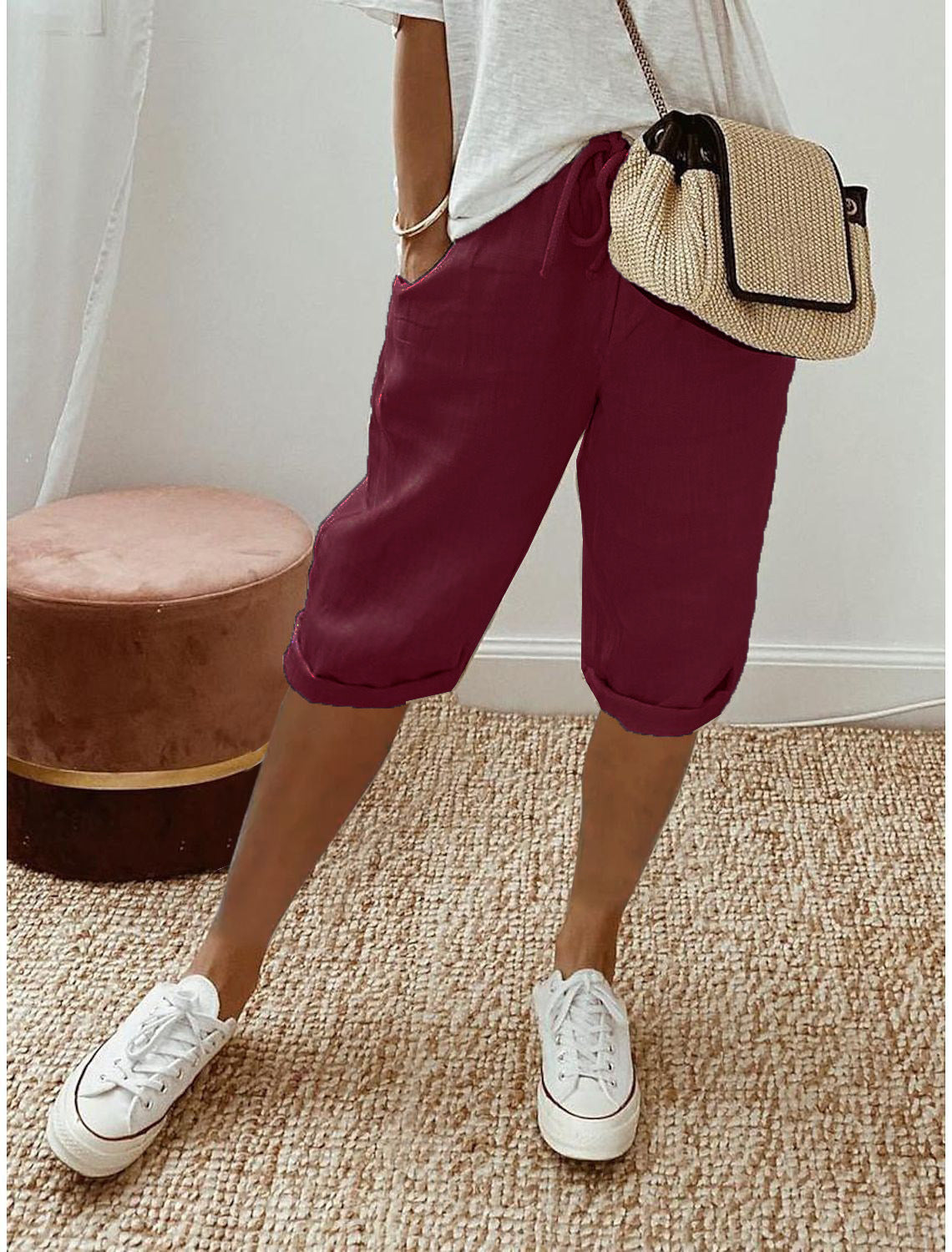 Pantalon en coton et lin Fiorena Rosa™ Selara – Pantalon chic à taille élastique