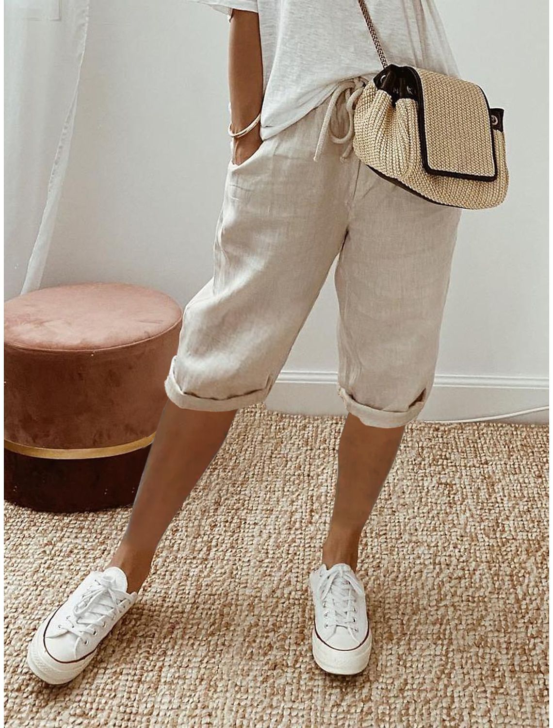 Pantalon en coton et lin Fiorena Rosa™ Selara – Pantalon chic à taille élastique