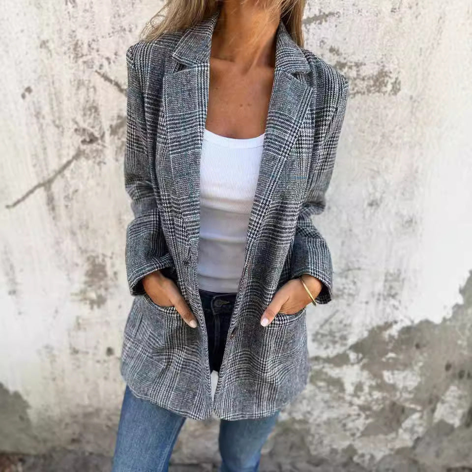 Blazer pied-de-poule Fiorena Rosa™ Elowen – Style rétro chic