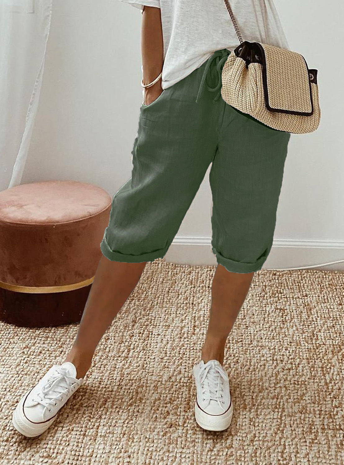 Pantalon en coton et lin Fiorena Rosa™ Selara – Pantalon chic à taille élastique