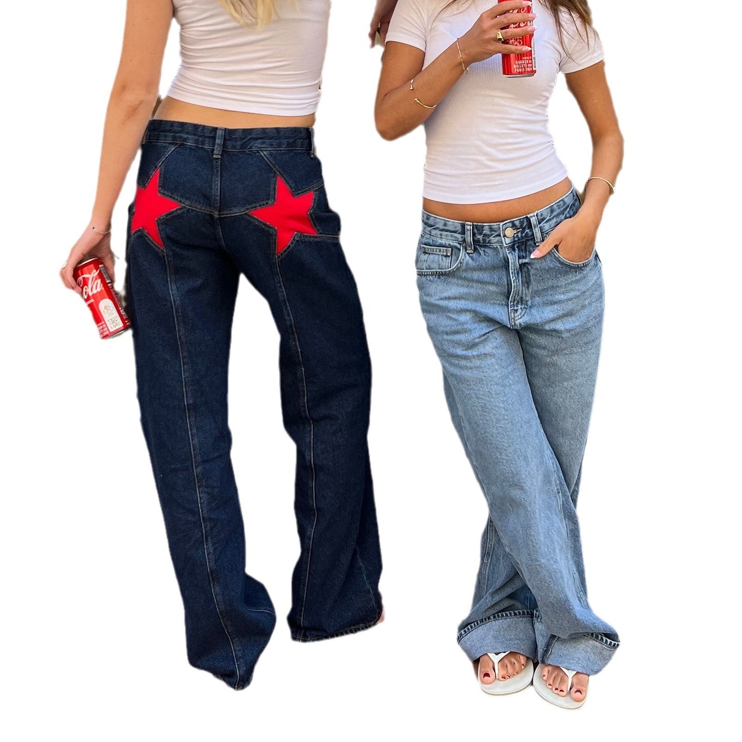 Jean Fiorena Rosa™ Marcelline Star Patch – Style rétro décontracté à blocs de couleurs